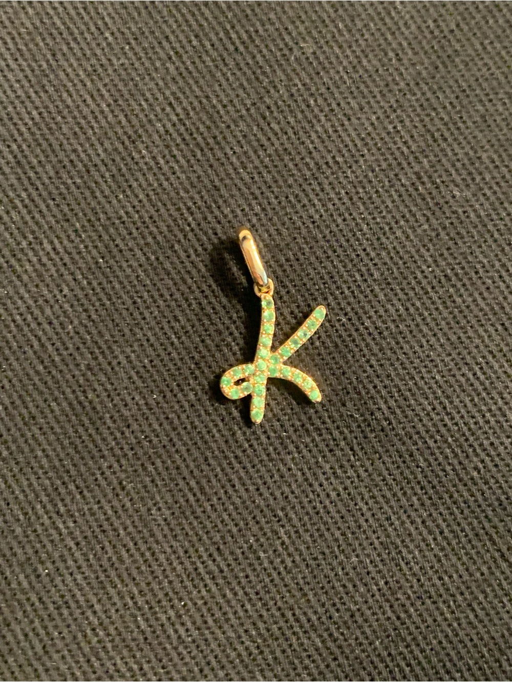 Ring Concierge Green Tsavorite Script Initial Pendant - Letter K
